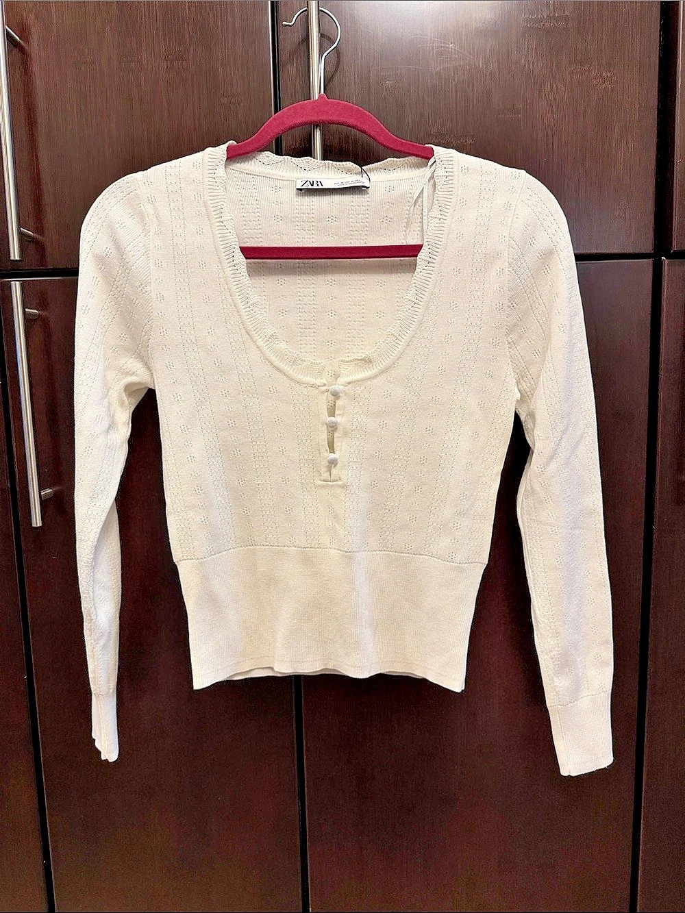 Zara Cream Knit Scoop Neck Sweater, NWT